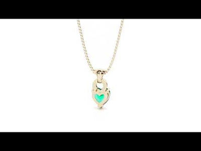 Video of Peora 14K Yellow Gold Created Colombian Emerald and Lab Grown Diamond Pendant Heart Shape P10240.  Includes a Peora gift box. Free shipping, 45-day returns, authenticity guaranteed.