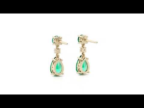 Video of Peora 14K Yellow Gold Created Colombian Emerald and Lab Grown Diamond Drop Earrings E19398.  Includes a Peora gift box. Free shipping, 45-day returns, authenticity guaranteed.