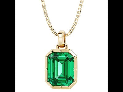 Colombian Emerald Bezel Set Pendant 14K Yellow Gold 4 Carats Emerald Cut