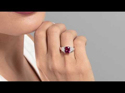 Video of Ruby Ring Sterling Silver Radiant Shape 3 Carats SR9628. Includes a Peora gift box. Free shipping, 30-day returns, authenticity guaranteed. 