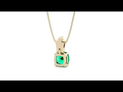 Video of Peora 14K Yellow Gold Created Colombian Emerald and Lab Grown Diamond Pendan Cushion Cut P10234.  Includes a Peora gift box. Free shipping, 45-day returns, authenticity guaranteed.